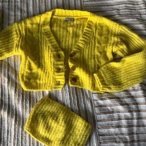 Yellow Knit Cardigan and Tube Top Set